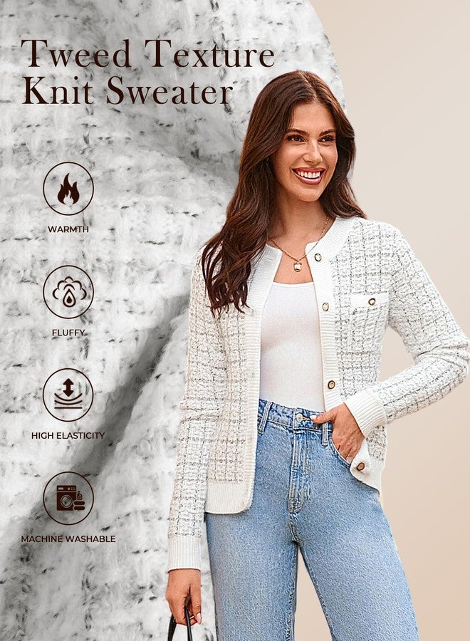 GRACE KARIN Womens Cardigans Open Front Long Sleeve Button Down Crew Neck Sweaters Lightweight Fall Trendy Clothes 2025 White Black - Image 5